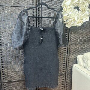 Forever 21 Black Smocked Puff Sleeves Knee Length Dress Size 2X NWT